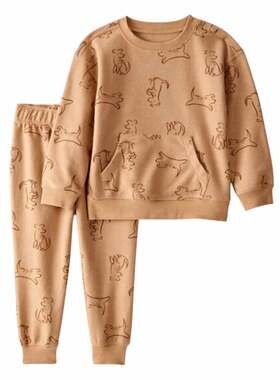 Carter's Toddler 4T Beige Tan Dog Print 2-Pc Knit Long Sleeve Set Play School